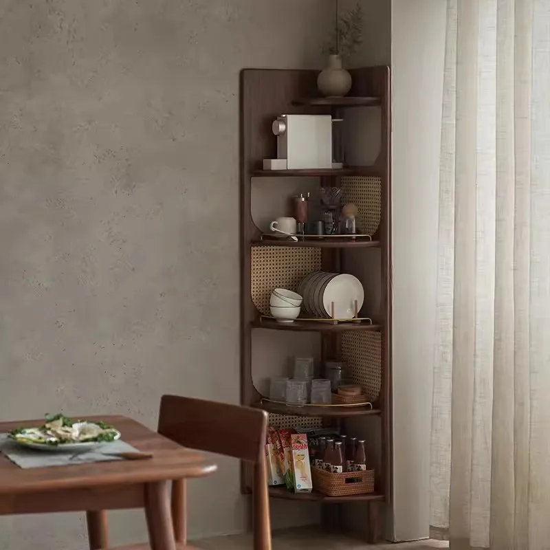 Walnut corner   bookcase floor simple corner display cabinet triangular