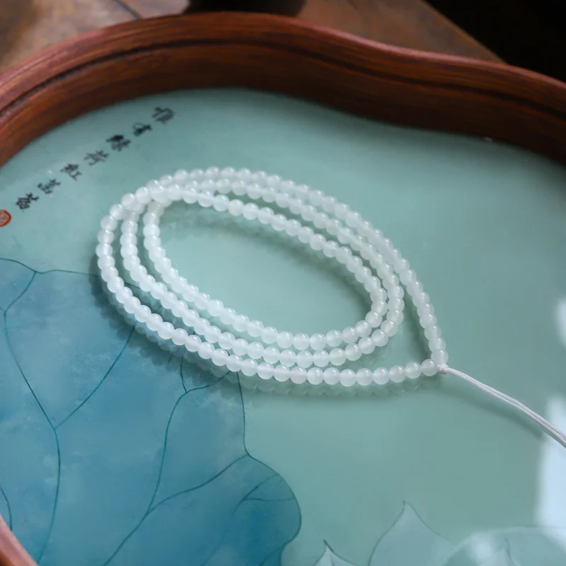 

Natural Hetian White Jade Necklace Rope 4Mm Round Bead Multi Circle Bracelet