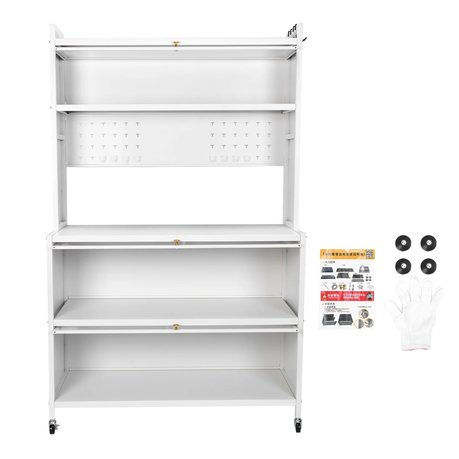 Wheeled Multi-Layer Floor Storage Cabinet with Locker Hole Board Home Storage Trolley Wear Resist Microwave Oven Pot Oven Rack