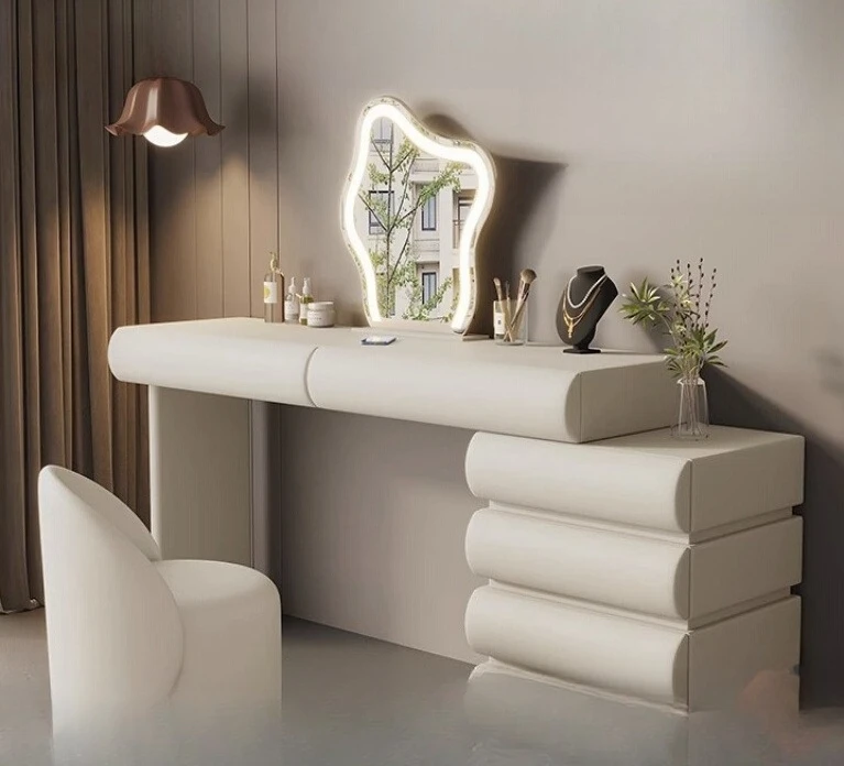 

Modern Led Light Dressing Table Items Glass Top Cabinet Hairstyle Dressing Table Mirror Makeup Schmink Tisch House Accessories