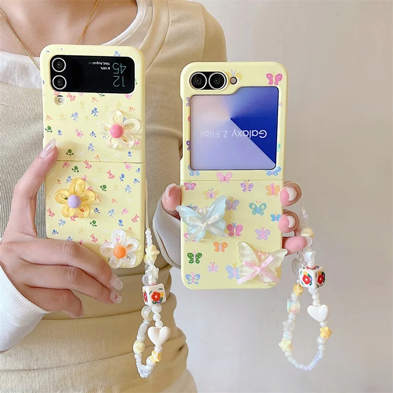 

Butterfly Yellow Phone Case For Samsung Galaxy Z Flip 7 6 5 4 Protective Back Cover For ZFlip5 ZFlip6 ZFlip7 Case Shell