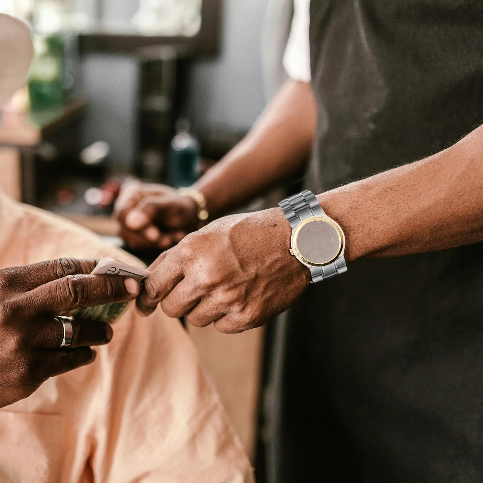 

4Pcs Stainless Steel Watch Band Black 22Mm Solid Links Curved End Foldover Clasp Push Button Quick Release Replacement