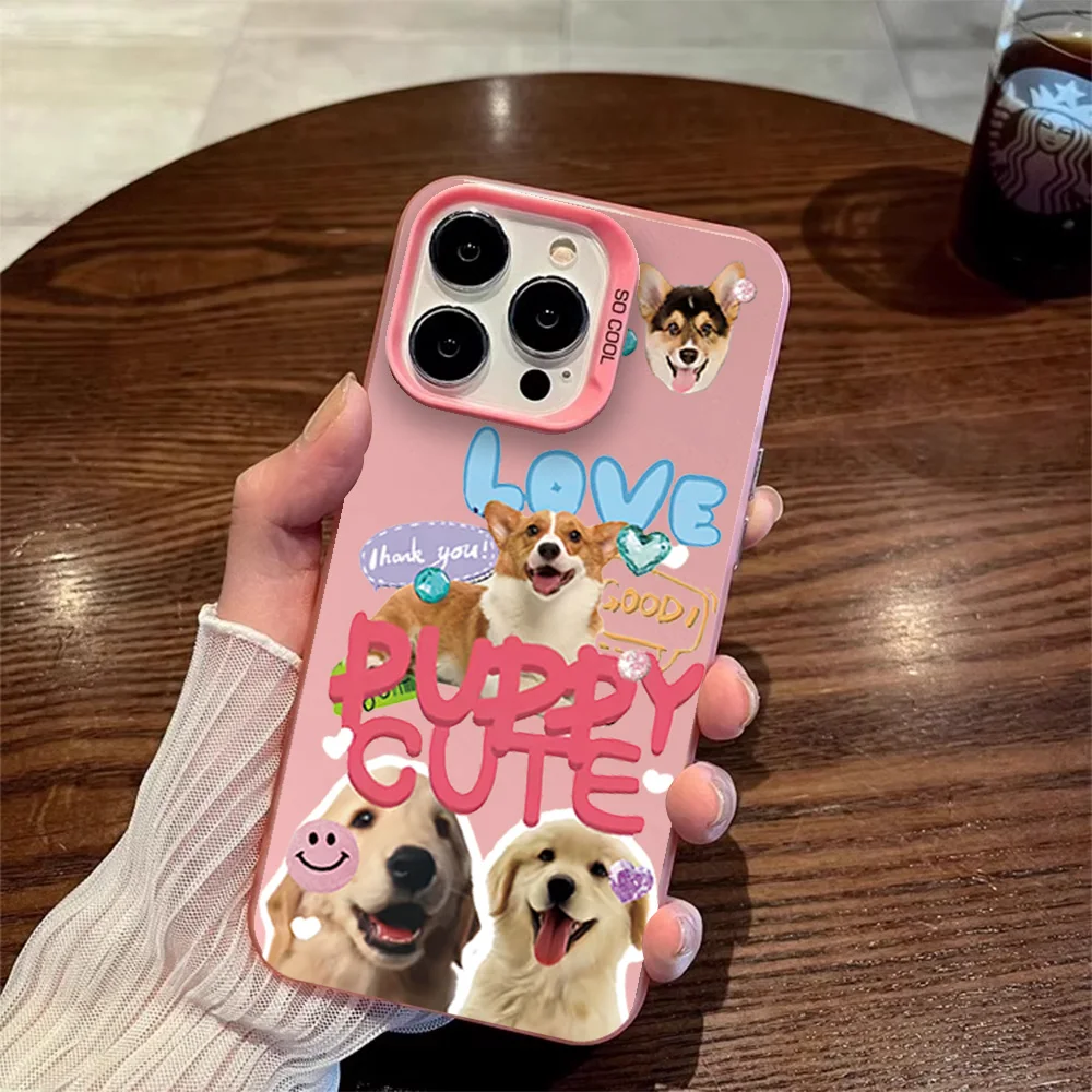 Appearance Cute Dog Puppy Ins Phone Case for IPhone 12 11 13 14 15 16 Max Pro Plus Laser Cover