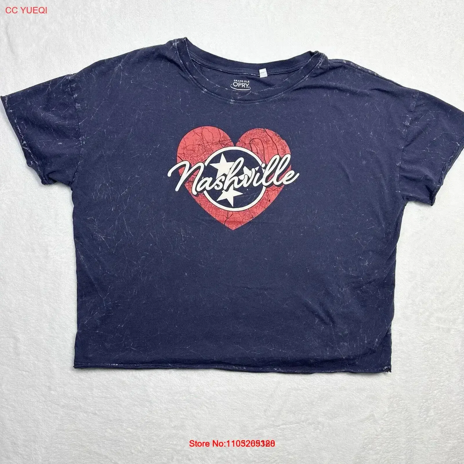 تي شيرت Grand Ole Opry للسيدات كبير NASHVILLE أزرق معدني مغسول عتيق مغسول مريح للتنفس موضة أنيقة