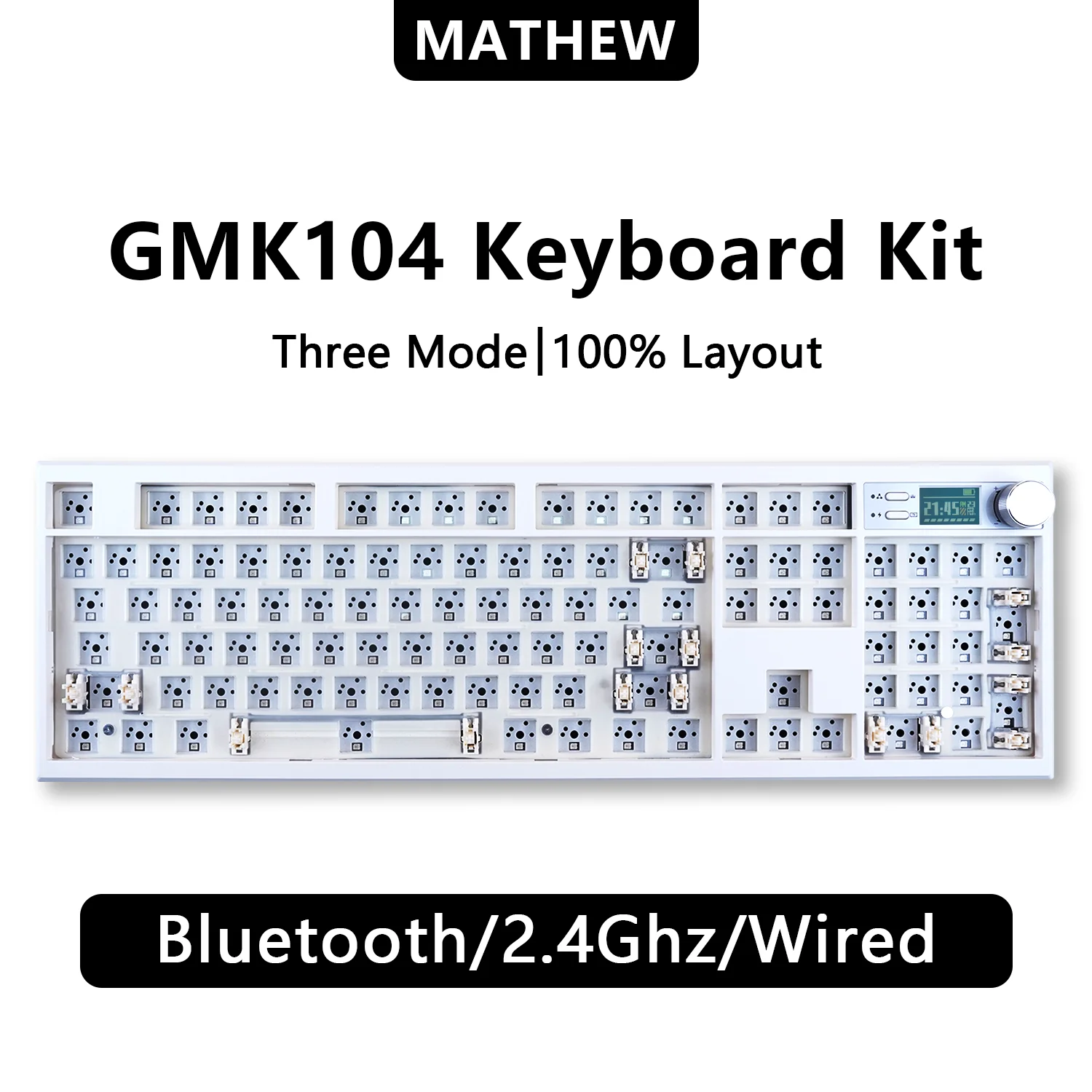 GMK104 Mechanical Keyboard Kit with Screen&Knob,VIA Programmable Hot Swappable Gasket Custom Barebones Keyboard Wireless