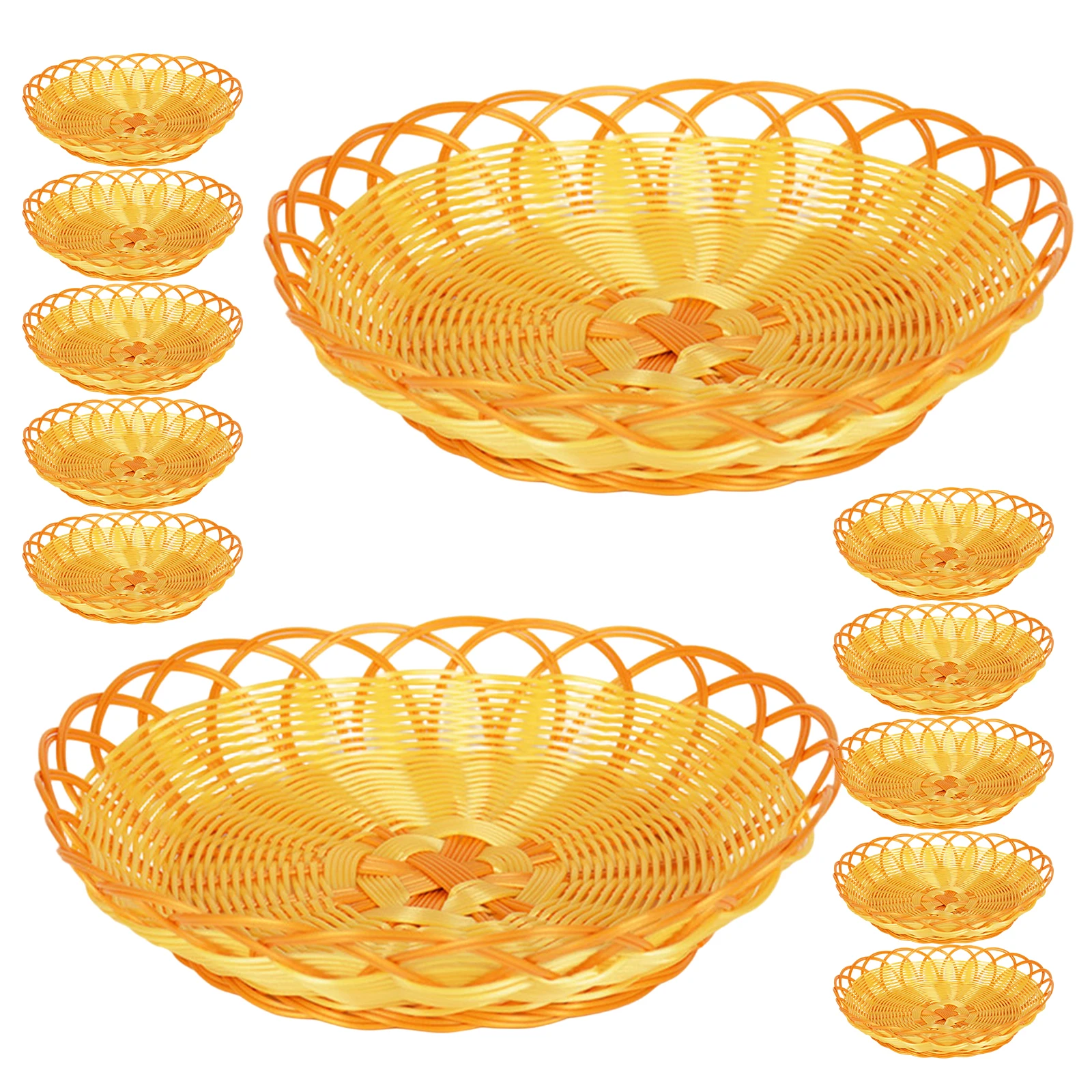 

12pcs Round Plastic Woven Fruit Basket For Kitchen Dining Table Food Storage Container Snack Serving Bowl Bread Roll Holder