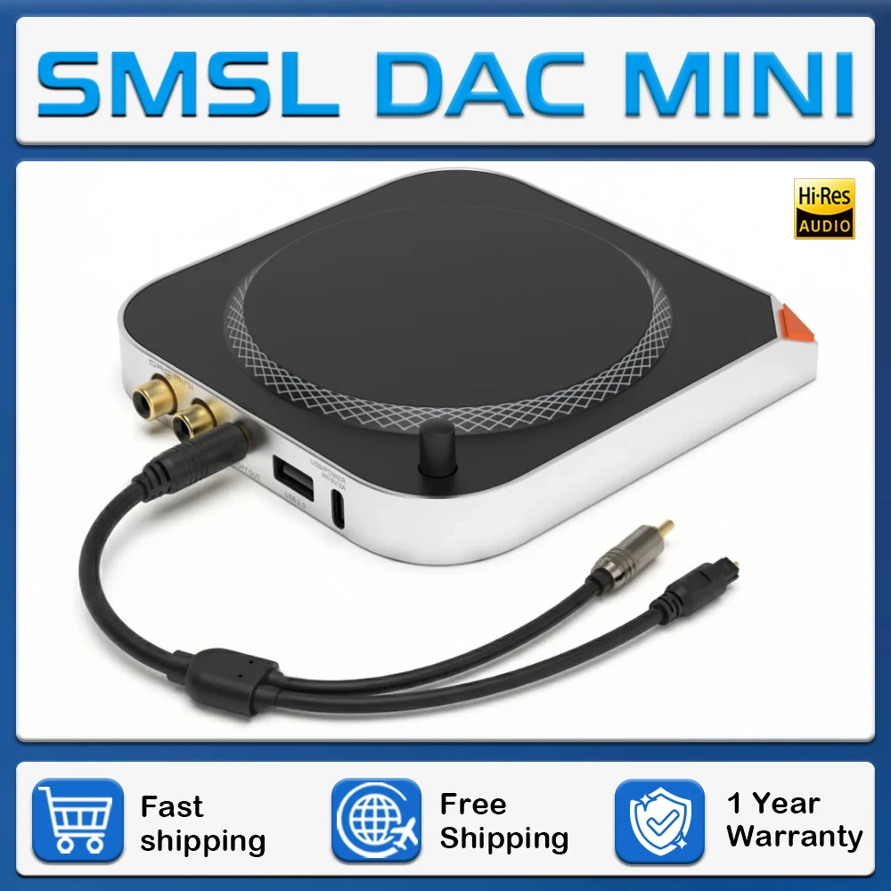SMSL DAC MINI Аудио-DAC для Mac mini ES9039Q2M XU316 DSD256 USB, коаксиальный, оптический, выход 3.5мм/4.4мм, усилитель для наушников