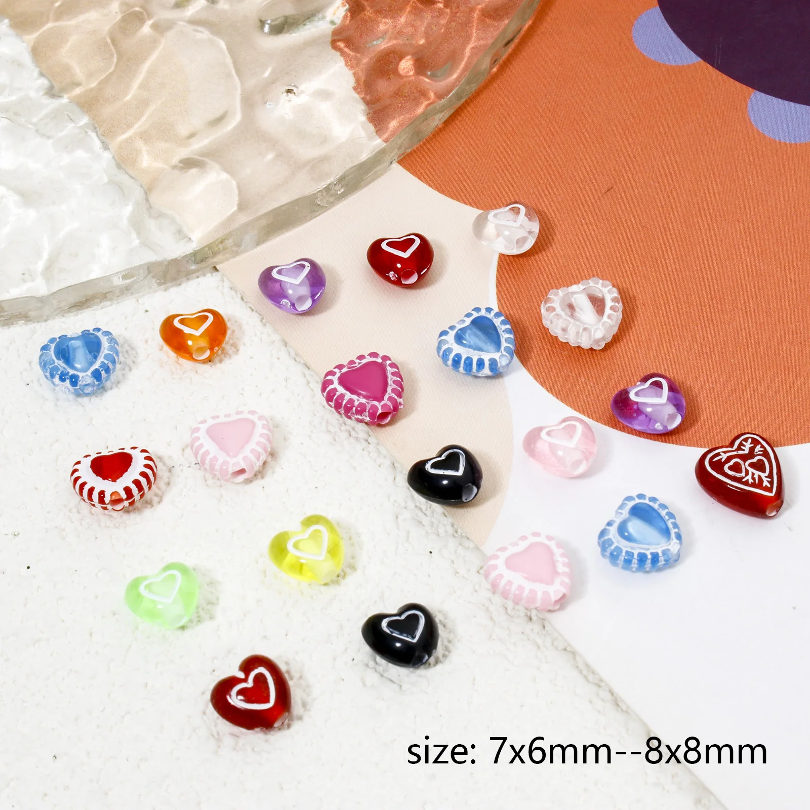 100pcs Sweet Acrylic Beads Valentine's Day  Multicolor Opaque Heart Spacer Beads DIY Jewelry Making Necklace Bracelet Findings