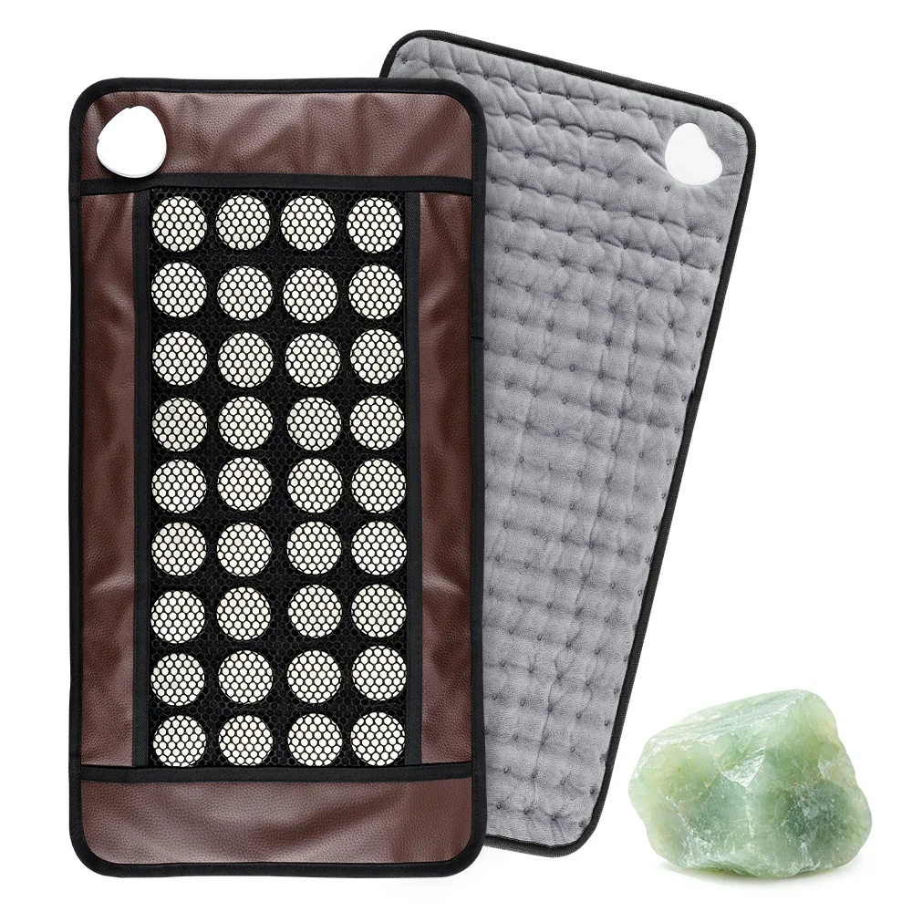 Jade Stone Heating Pad PU Leather & Crystal Velvet 9 Heat Levels 4 Timer Warm Body Wrap for Home Office Daily Electric Warm Mat