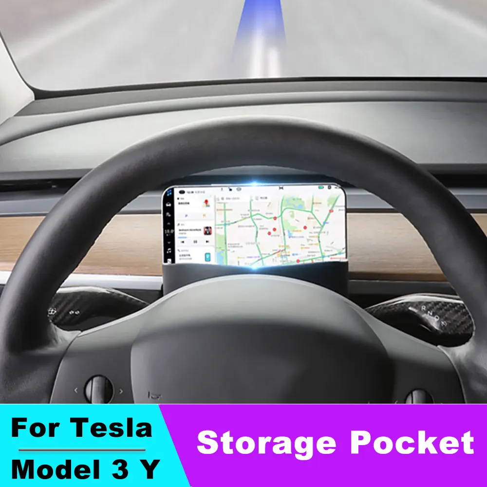 

Steering Wheel Front Storage Pocket For Tesla Model 3 Y Accessories Silica Gel Convenient Storage Box Phone Supported