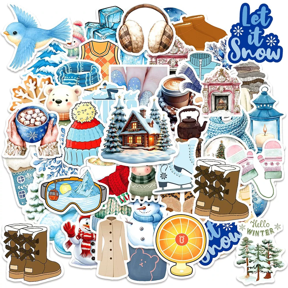 

10/30/50pcs Vintage Cute Winter Aesthetic Stickers Funny Cartoon Sticker Decoration DIY Luggage Scrapbook Phone Graffiti Decals