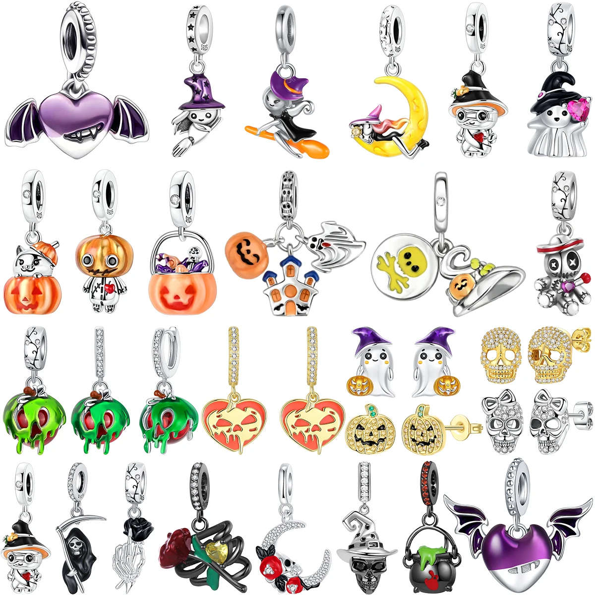 

Хэллоуин, подвески из стерлингового серебра 925, тыква, призрак, клоун, глаз дьявола, череп, бусины, подвески, подходят для оригинального браслета, ожерелья, ювелирных изделий