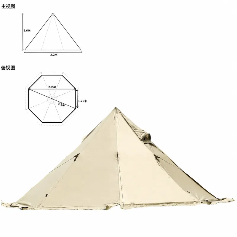 Outdoor Camping Pyramid Tent with Curved Door Four Seasons Rainstorm Resistant Wear Belt Canopy for Hiking and Backpacking