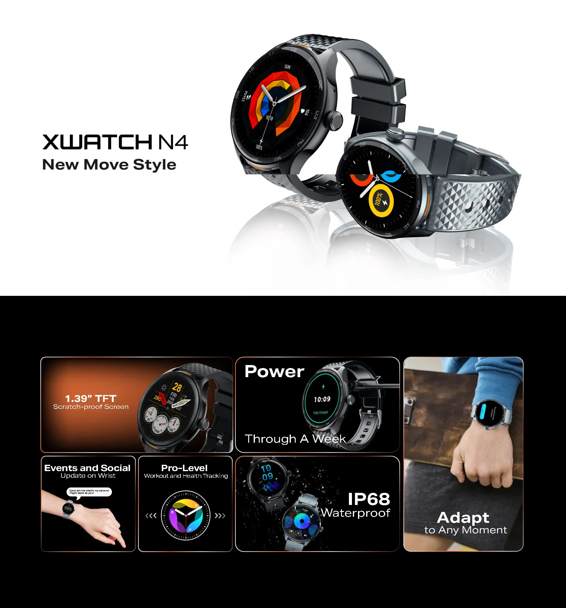 Infinix XWatch N4/Xw4 Black EU Model Fitness Tracker Smart Watch Unisex Wristband Heart Rate Monitor Waterproof Activity Tracker - Image 2