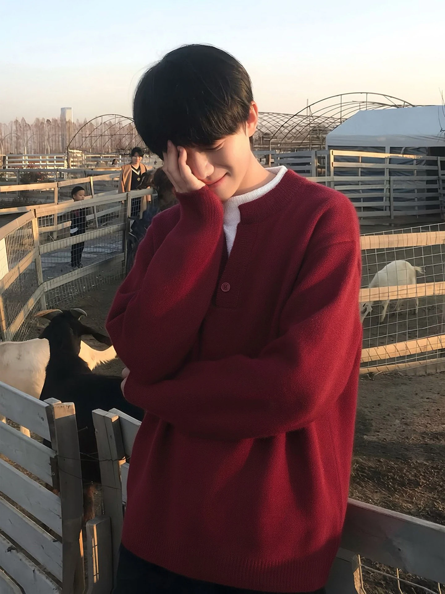 

Red Fce-Lined Henry Collar Knitwear Men's Winter Luxury Inner Wear Base Layer Fake Two-Piece Sle Spring Casual Long Sve