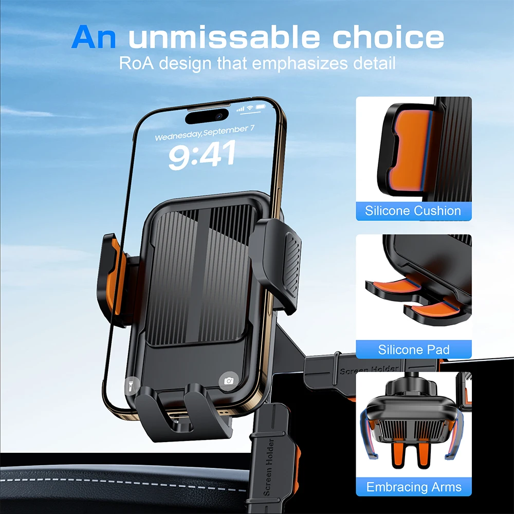360 °   Supporto per telefono da auto girevole, con gancio telescopico, supporto universale per smartphone, compatibile con iPhone, Samsung e Xiaomi.