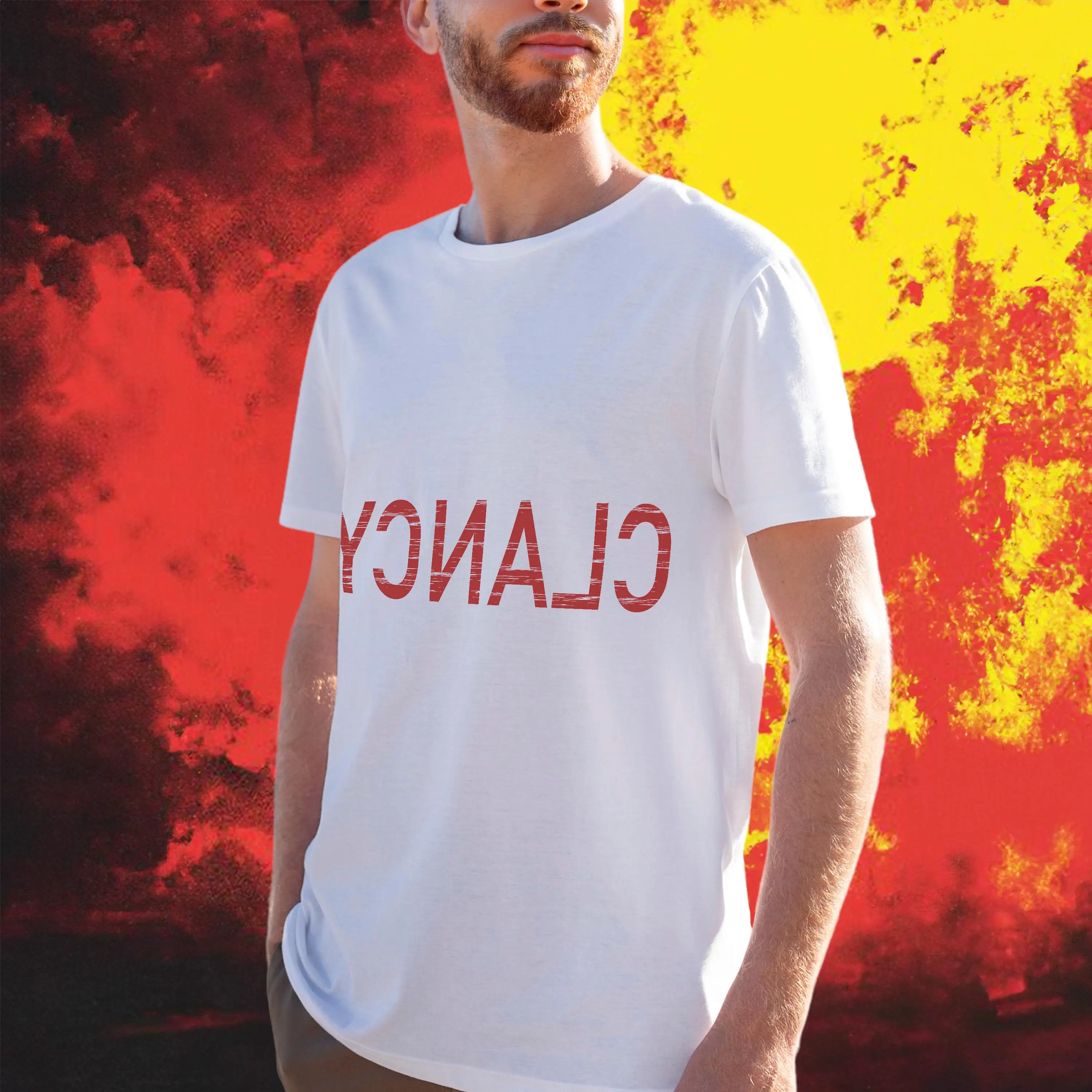 White Round-neck T-shirt with The Bold Red Reversed 