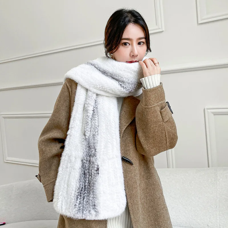 New Arrival Mink Fur Scarf Winter Neck Warmer Woven Mink Fur Shawls For Women Luxury Soft Real Fur Checkerboard scarf