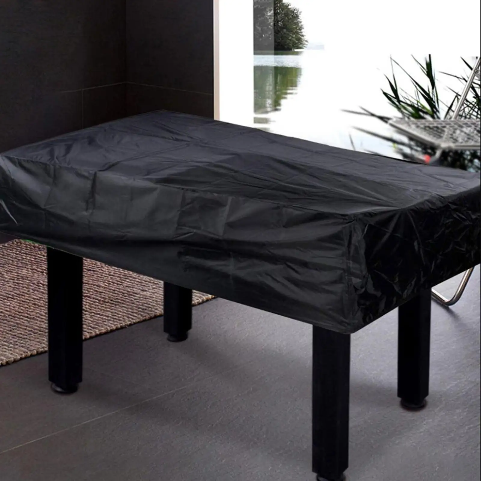 Foosball Table Cover Dustproof Waterproof with Drawstring for Indoor Outdoor Black