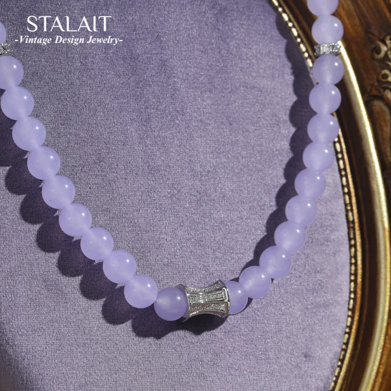

Vintage Violet Amethyst Beads Necklaces For Woman Accessories Purple Silver Plated Luxury Designer Jewelry Trends 2025 Christmas