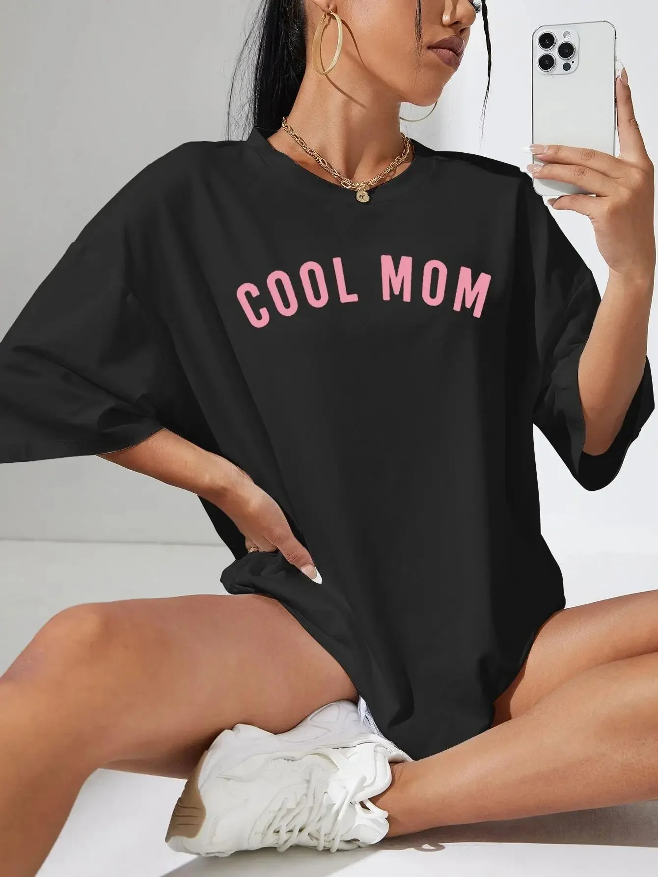 T-Shirts For Womens Cool Mom Letter Prints Tops Fashion Casual Short Sleeve Tee Comfortable Loose Street Clothes