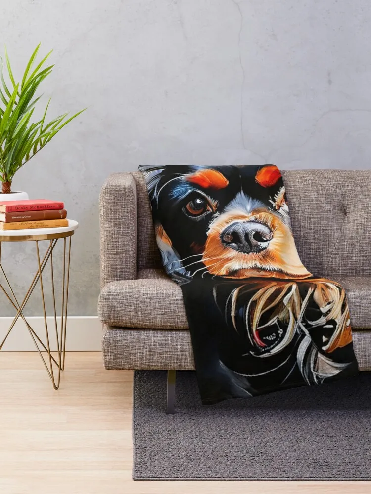 Cocker Spaniel on leather couch in watercolor Throw Blanket Tourist Hairy christmas gifts Blankets