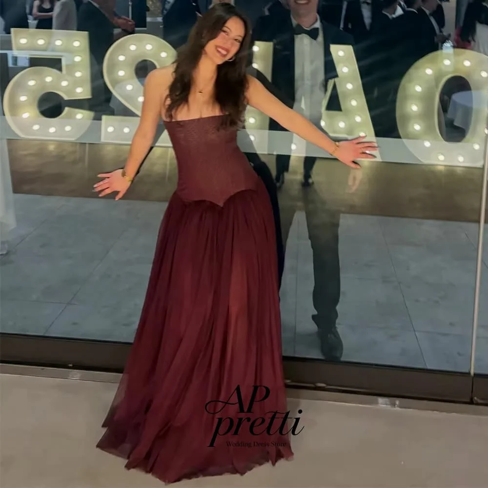 AP Pretti Romantic Tulle Strapless Sleeveless Bridal Gown Customized A-line Wedding Dress For Women Robe De Mariée Floor-Length