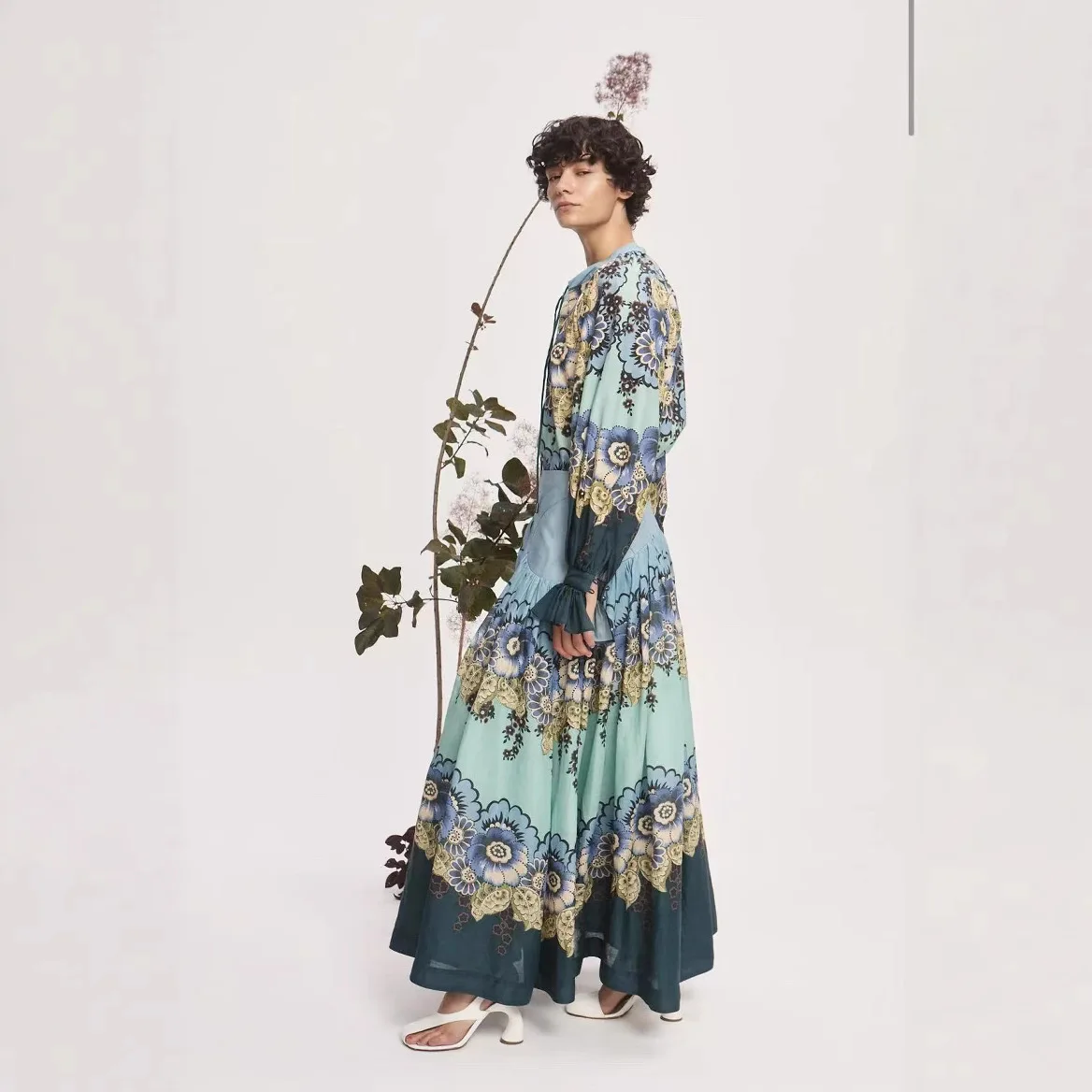 Ele Vintage Sle Long Sve Loose Dr Ele Aosphere Design Zomer Dames Faion Polyester Materiaal A-lijn Rok