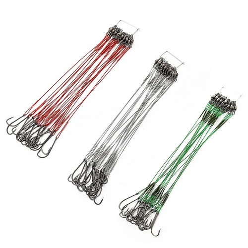 Imagen 2 del producto Juego de correas de alambre de acero antimordida para pesca, anzuelos giratorios de 80lb con anzuelo de Baitholder, línea de pesca de lucio y lubina, 12-25cm, 20 unidades