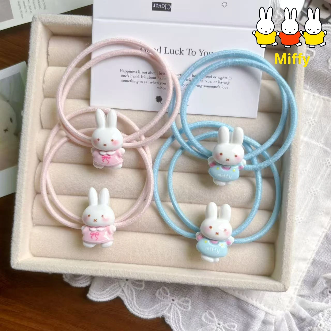 Kawaii Miffy Hair Tie Cute Cartoon Miffy Double Thin Rubber Band Hair Bun Bow Hair Tie Cartoon HairAccessory