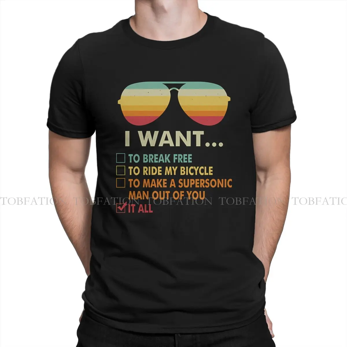 Music Lover I Want It All Round Collar TShirt Bike Bicycle Cycling Fabric Classic T Shirt Man's Clothes New Design