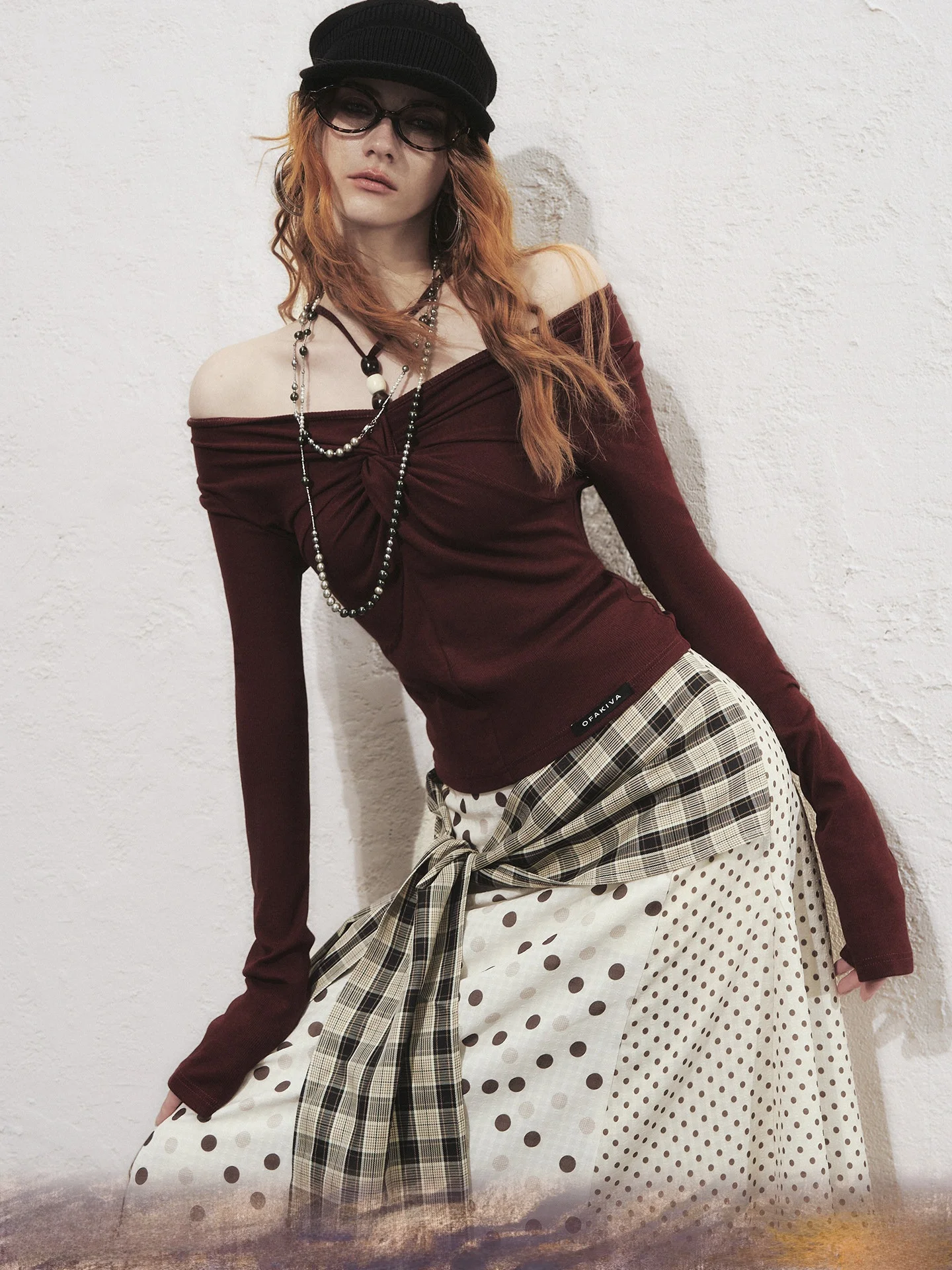 

Футболка Romantic Knot Long Sve Ne Hanging на одно плечо, женская модная женская футболка трапециевидной формы с высокой талией и бисером, высокое качество