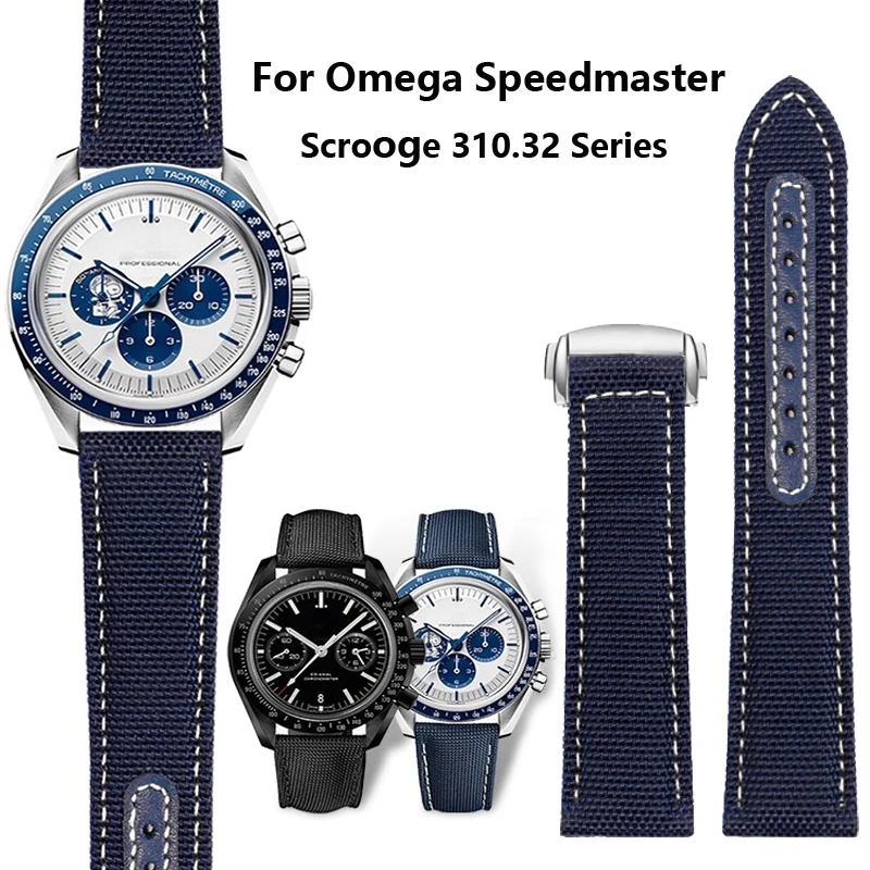 Canvas Nylon Watchbands For Omega Seamaster 300 Speedmaster AT150 Omega Speedmaster Slubby 310.32 Series Nylon Straps 19mm 20mm