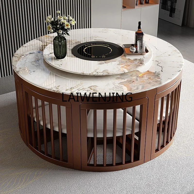 LYN marble dining table and chair combination telescopic small apartment furniture solid wood folding round table