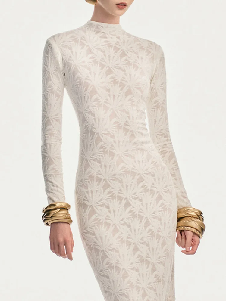 QMQA moda mujer elegante vestido de encaje bordado empalme ajustado cadera urdimbre Stand Collar vestidos de fiesta de noche 2025 primavera nuevo QM221