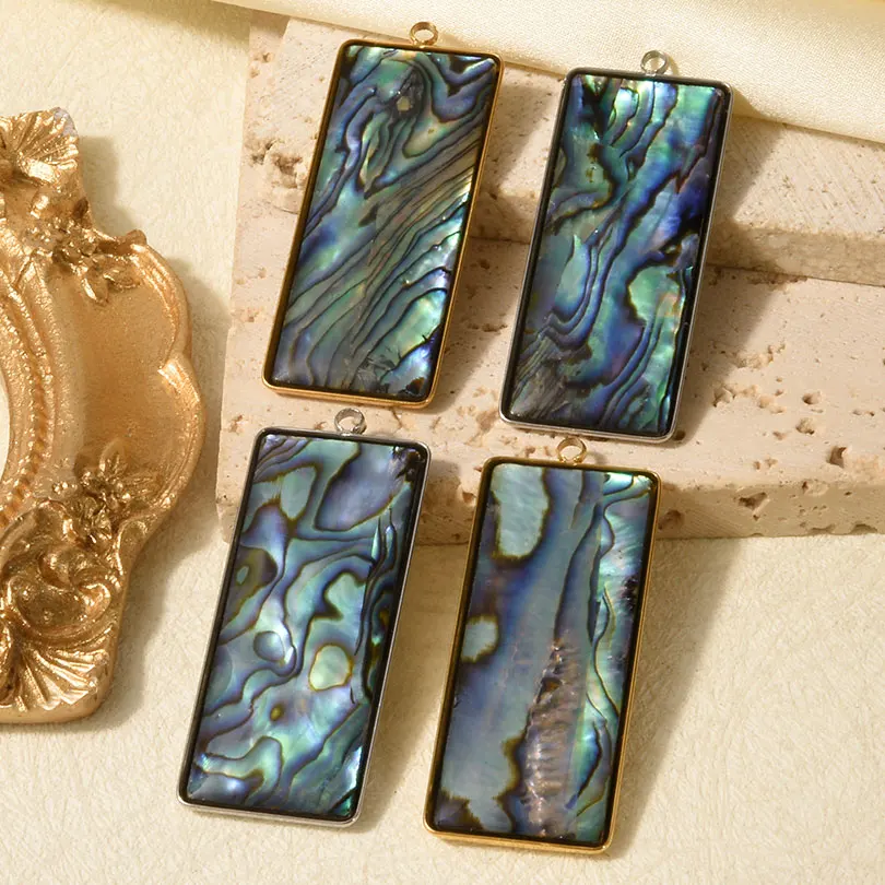 3pcs Abalone Shell Charm Round Rectangle Pendants