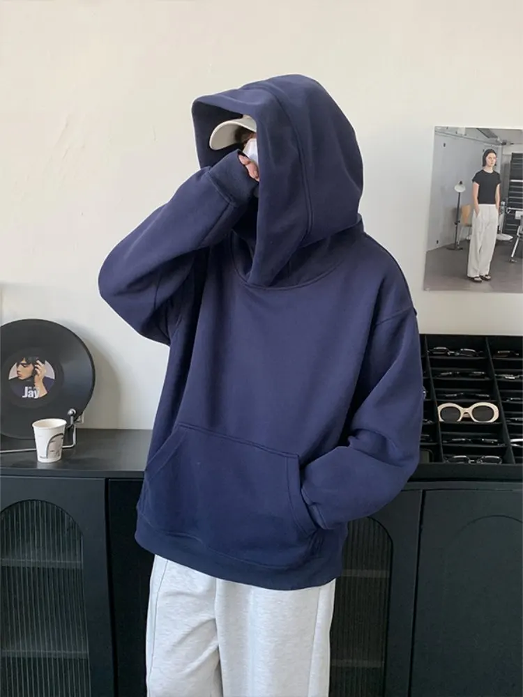 

Oversized Hoodie Men's Autumn Winter Sle Cleanfit Rigorous Top American Retro High End Feeling Outerwear k Blue Heavyweight