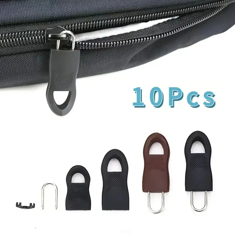 10Pcs Replacement Zipper Slider Pull Puller End Fit Rope Tag Clothing Zip Fixer Buckle Zip Cord Tab Bag Suitcase Backpack Tent