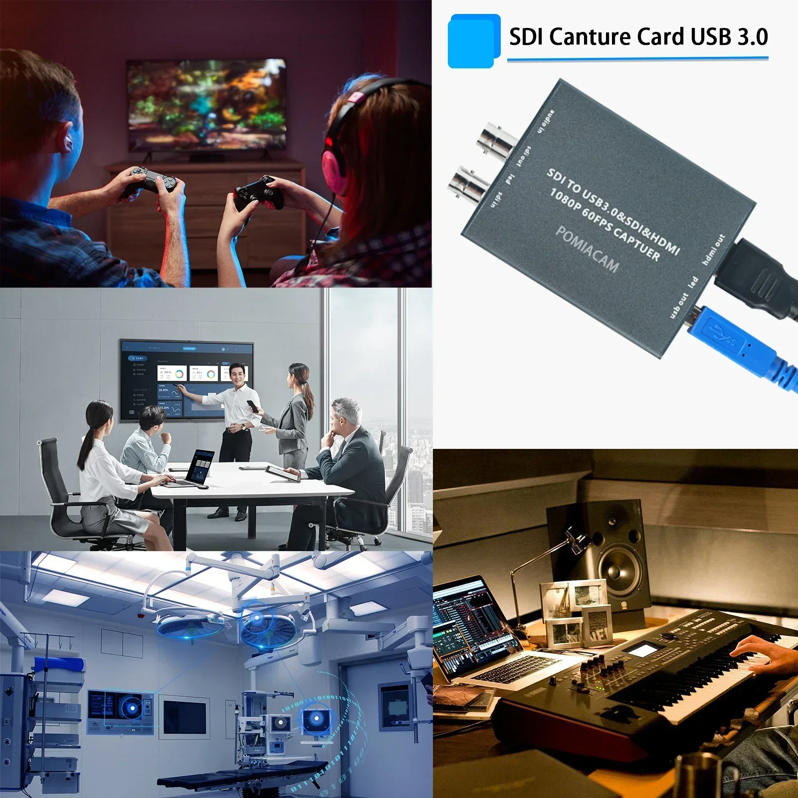 SDI to USB Capture Card HDMI Audio Video HDMI and SDI Loopout with HD USB3.0 1080P Output SDI Input Recorder Live Streaming