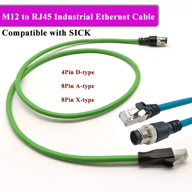 M12 X-Code 8Pin Male to RJ45 Industrial Ethernet Cable Shielded 4Pin D-type to RJ45 Connector for Robotics Compatible with SICK