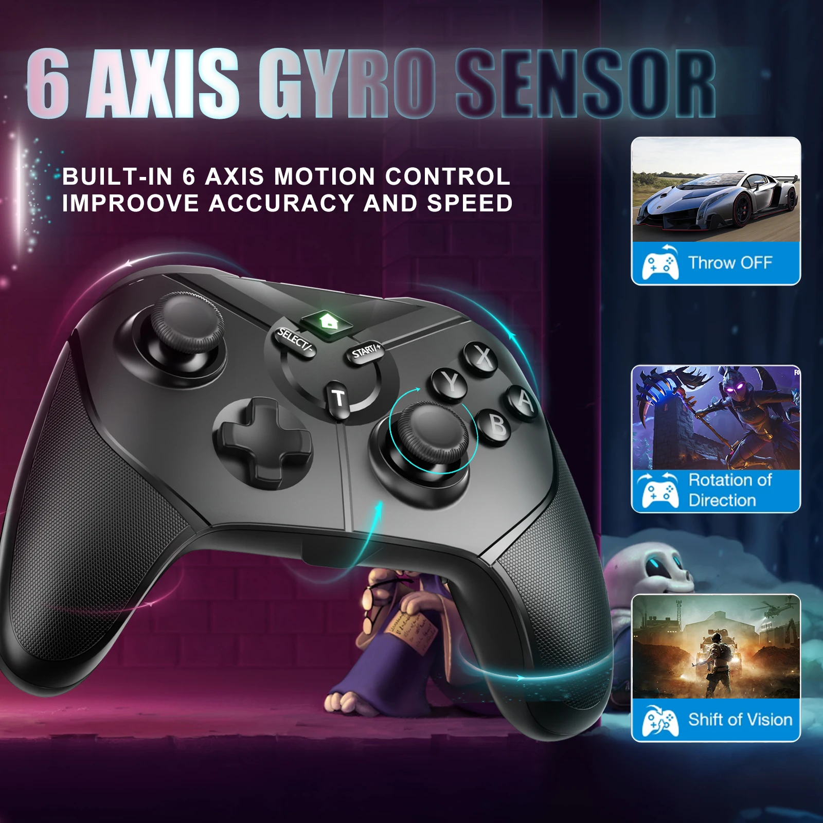 Manette de jeu sans fil pour Nintendo Switch Pro, pour Console de jeu OLED/Lite/Steam/Android/IOS, avec gyroscope à 6 axes