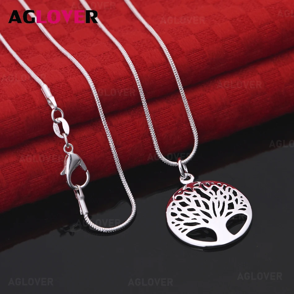 

AGLOVER 925 Sterling Silver Round Hollow Tree of Life Pendant Necklace Unique Gift All-match Party Woman Jewelry