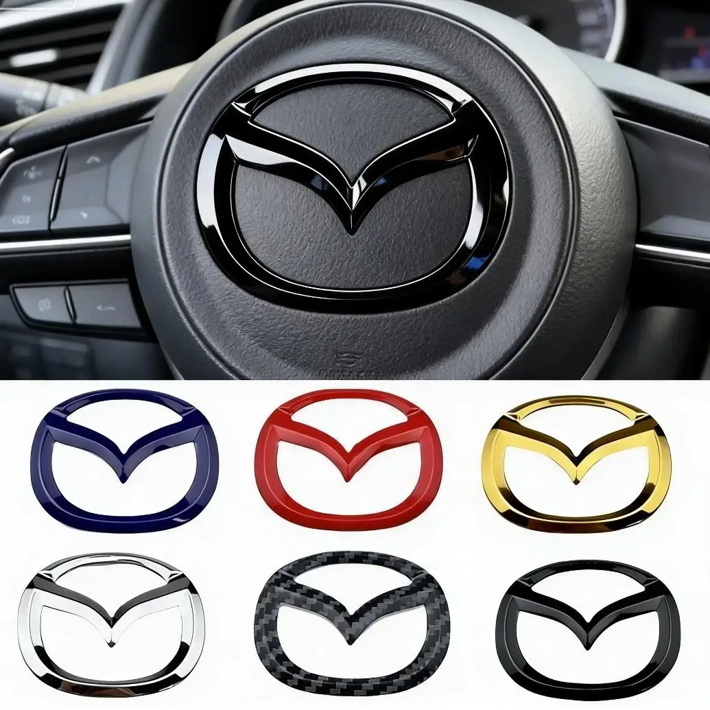 1pc For Mazda 3 6 CX5 2 CX30 CX3 CX9 MX5 RX8 Axela Demio Atenza ABS Car Steering Wheel Center Emblem Sticker Auto Interior