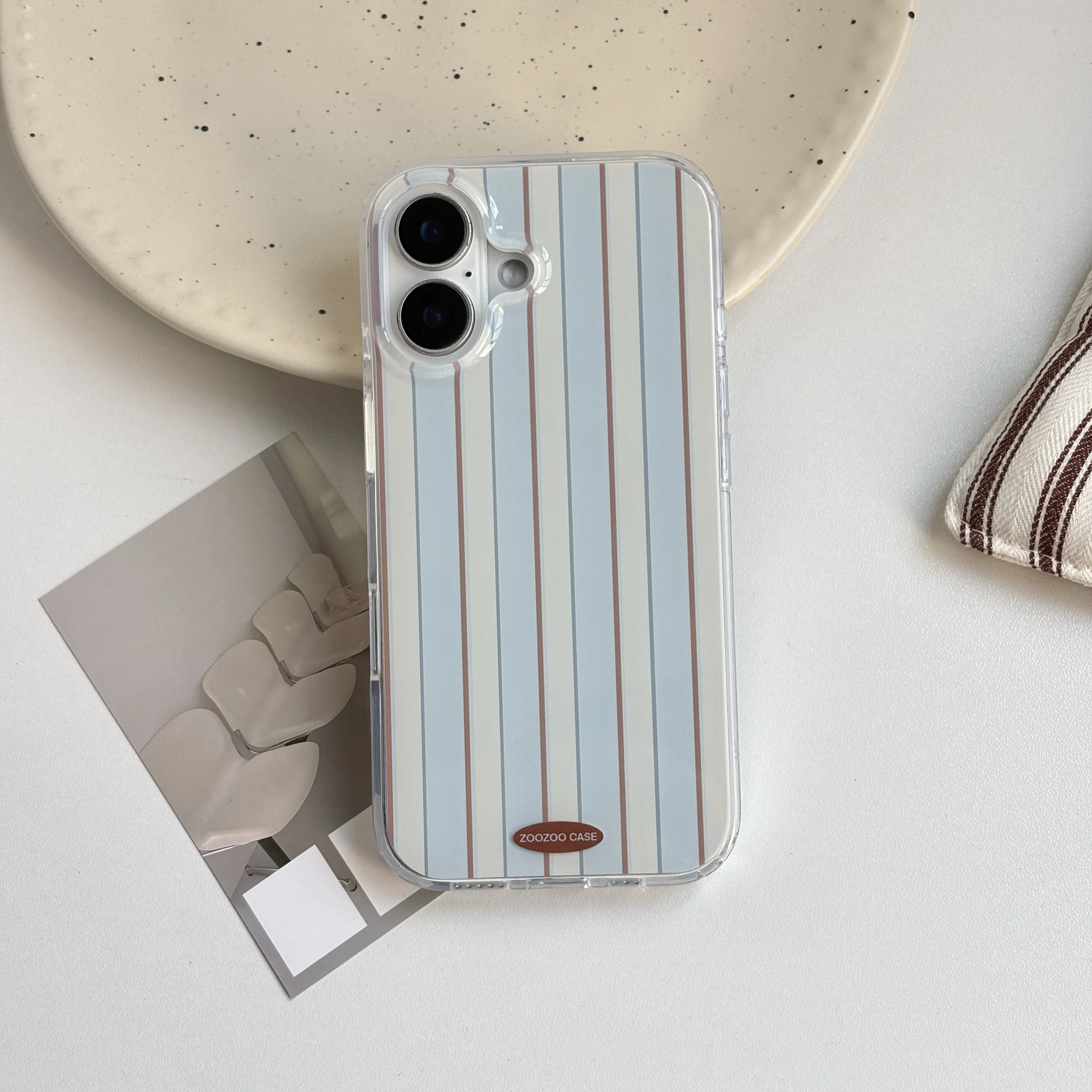 Stylish Simple Clear Blue White Streak Brown line Bright Glacial Stripes Cover Case for iPhone 12 13 14 15 16 17 Pro Max 17 Air