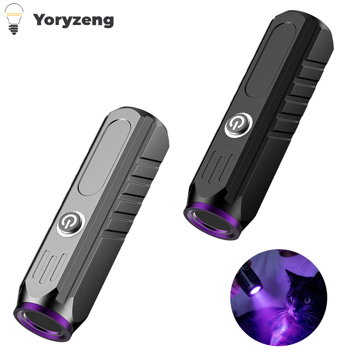 Pocket 365nm UV LED Flashlight Clip Rechargeable Black Light Pet Urine Detector Scorpion Finder Resin Curing Lamp Aluminum Tool