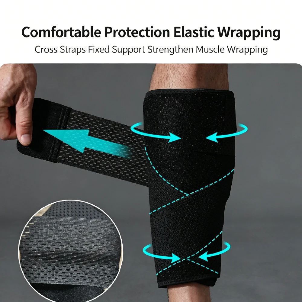 OZZOMM 1PC Adjustable Calf Brace with 3 Stays & 2 Straps - Compression Leg Support for Shin Splints, Swelling & Running,Sports