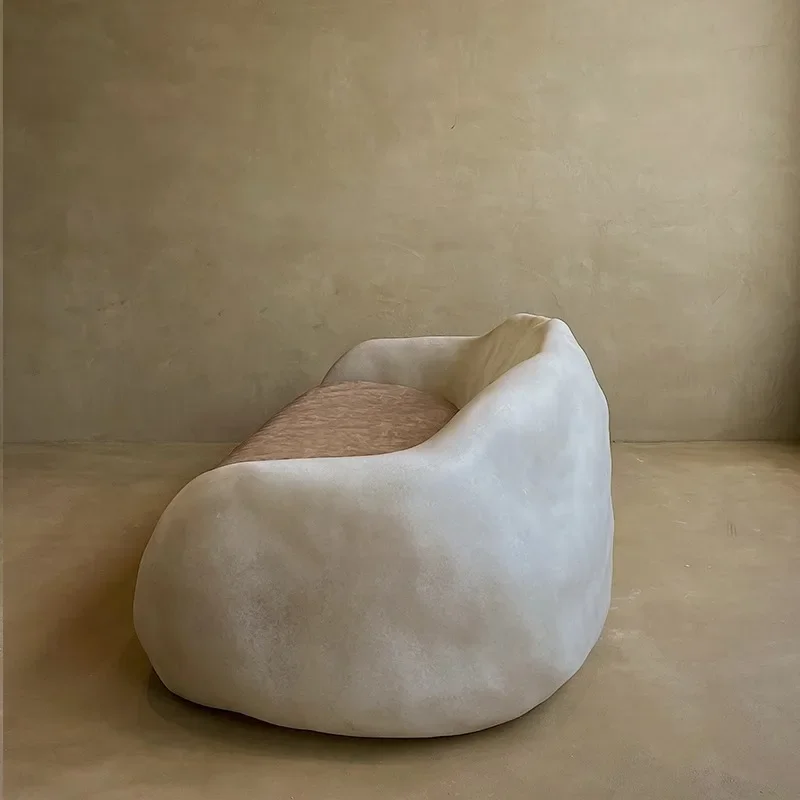 Sofa wabi-sabi wind, artistic sense of pinching mud, leisure with leather cushions
