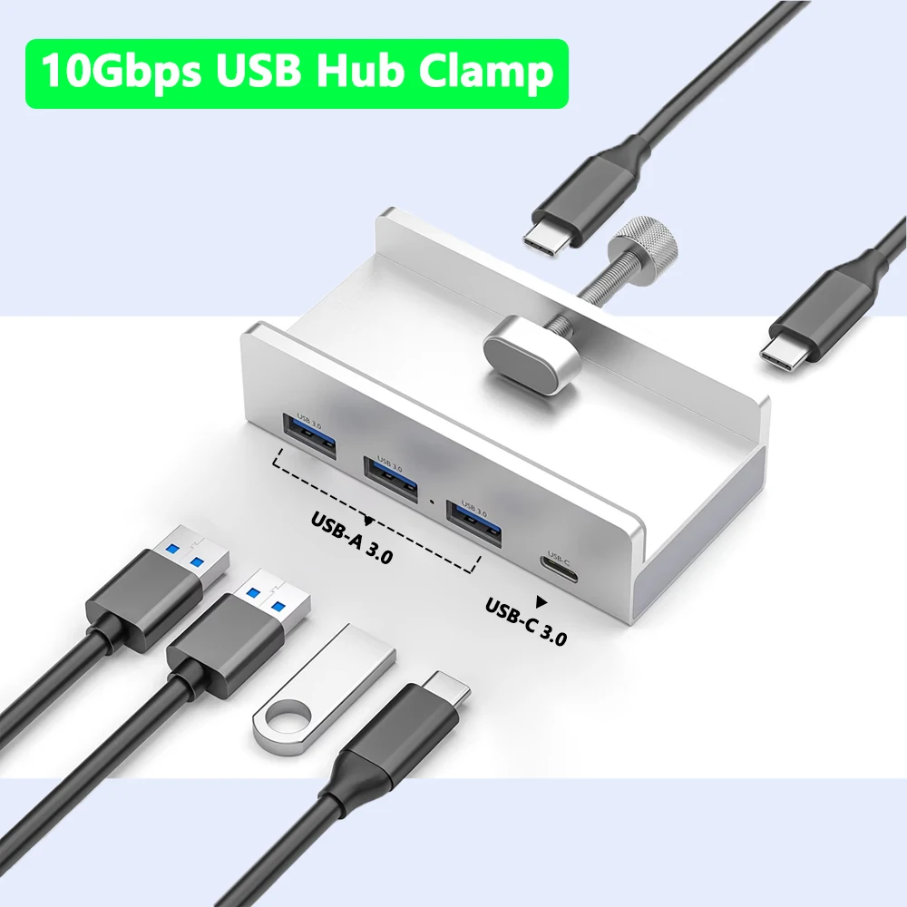 Eswirepro Clip-type USB 3.0 HUB Aluminum External Multi 4 Ports USB Splitter Adapter for Desktop Laptop Computer Accessories