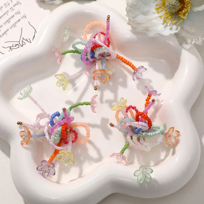 Shoe Charms 1 Piece Clear Crystal Beaded Colorful Flower Cluster Handwoven Sweet Girl Healing Style for Clogs DIY Lightweight