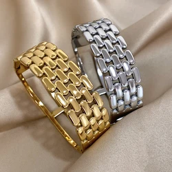 Exaggerated Gold Silver Color Stainless Steel Cuff Bracelets Bangles Trendy Metal Beads Link Geometric Chunky Waterproof Jewelry